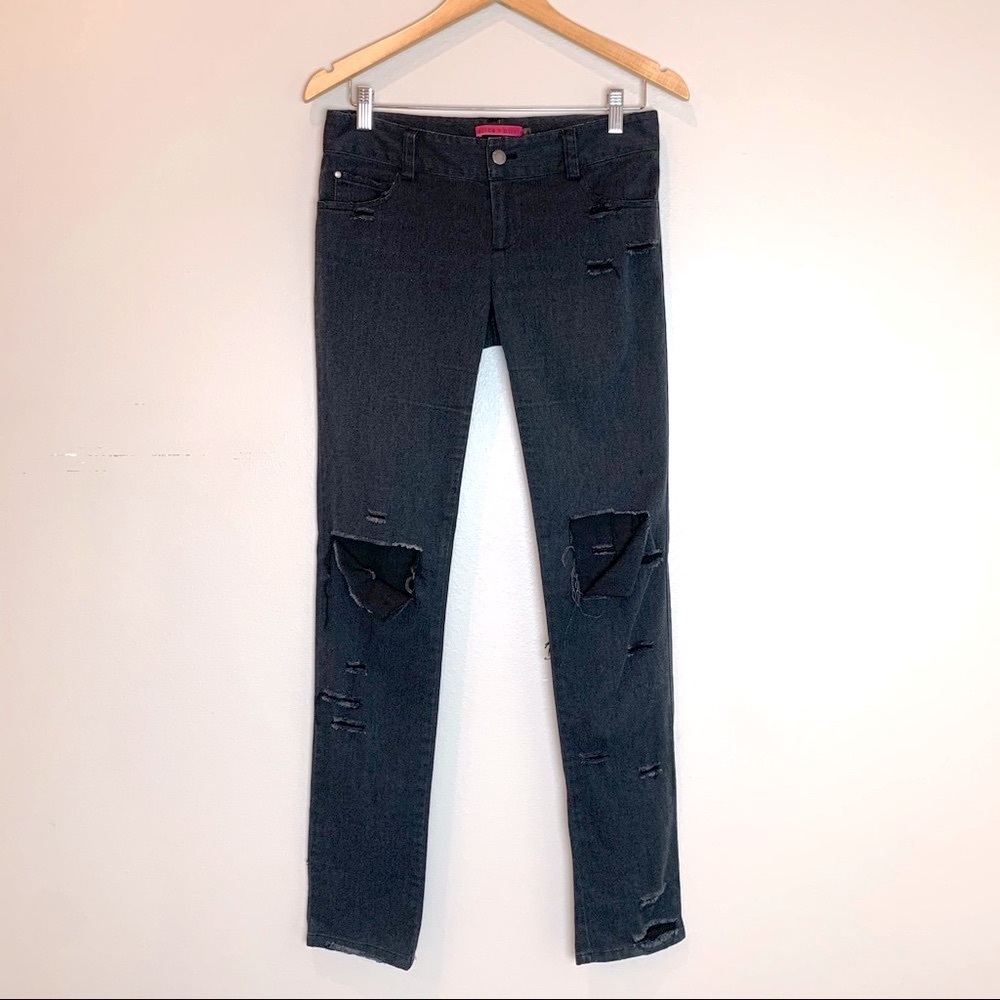 Alice + Olivia Gray Black Ripped Jeans Size 4